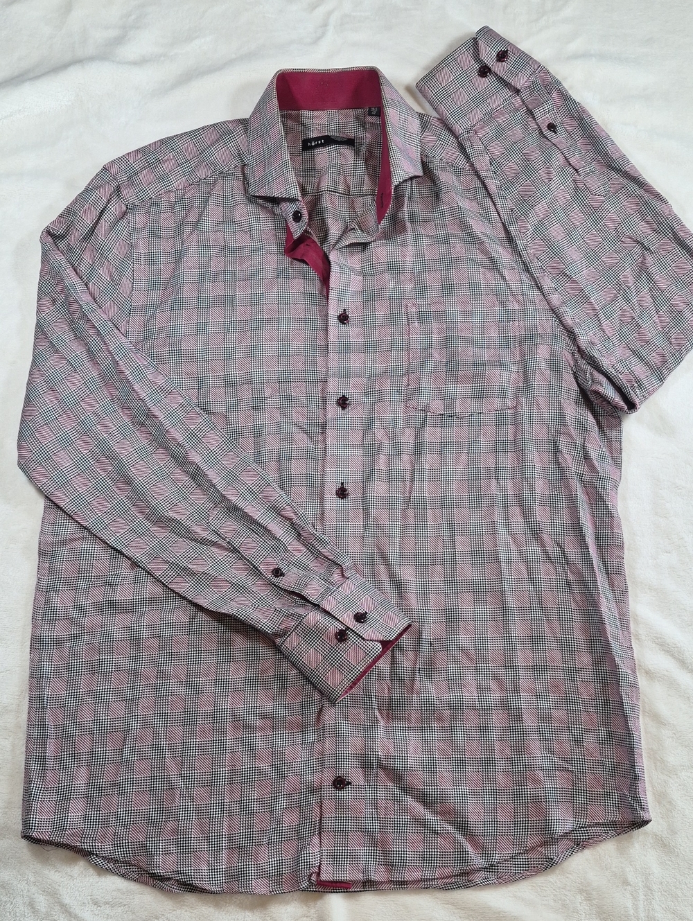 Men's Pink Plaid Dress Shirt with Contrast Inner Collar
